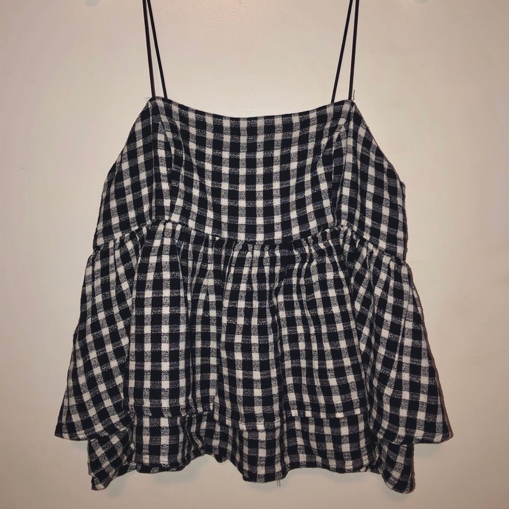 New Urban Outfitters Plaid Ruffle Strap Top